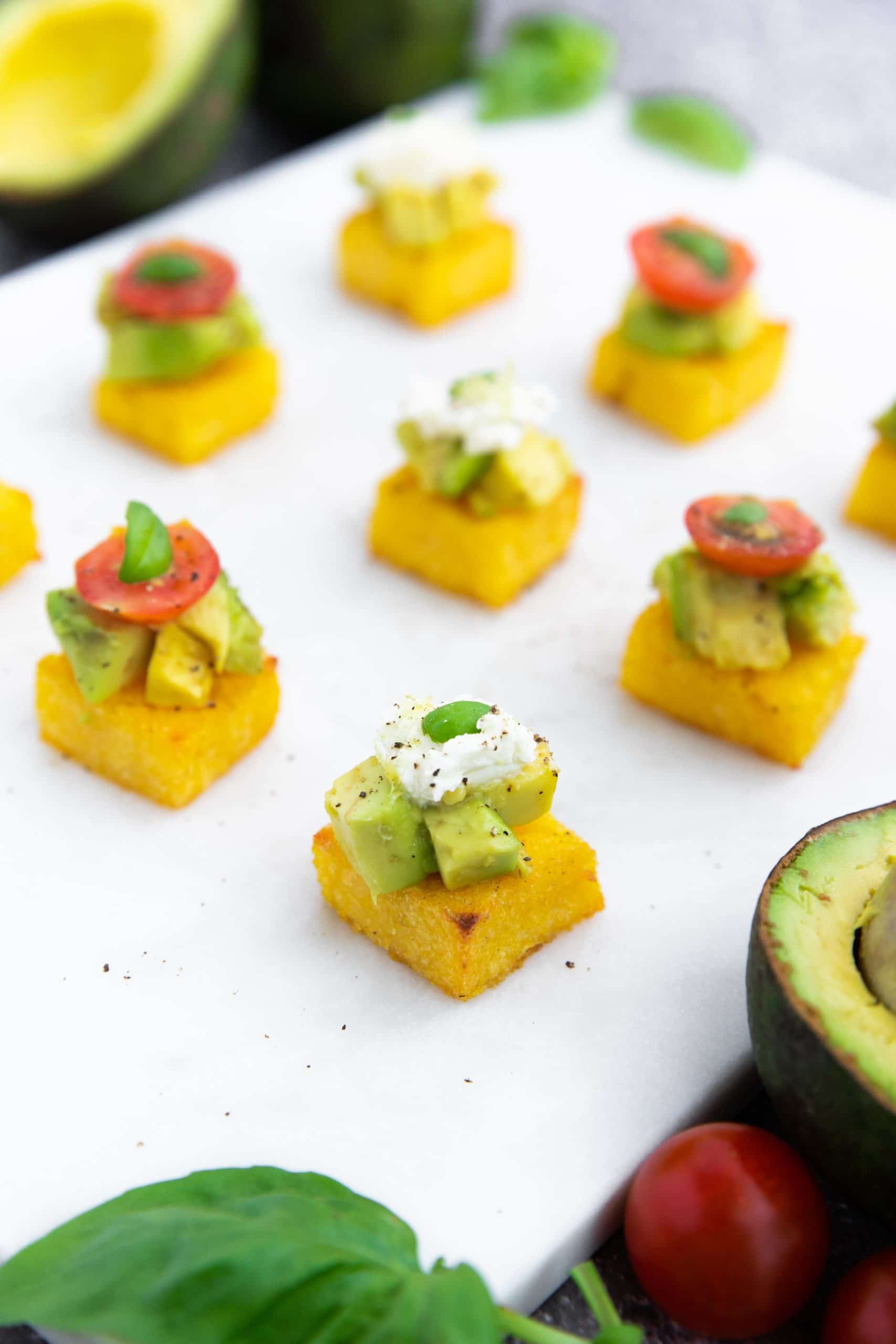 Avocado Polenta Bites w Ricotta & Tomato