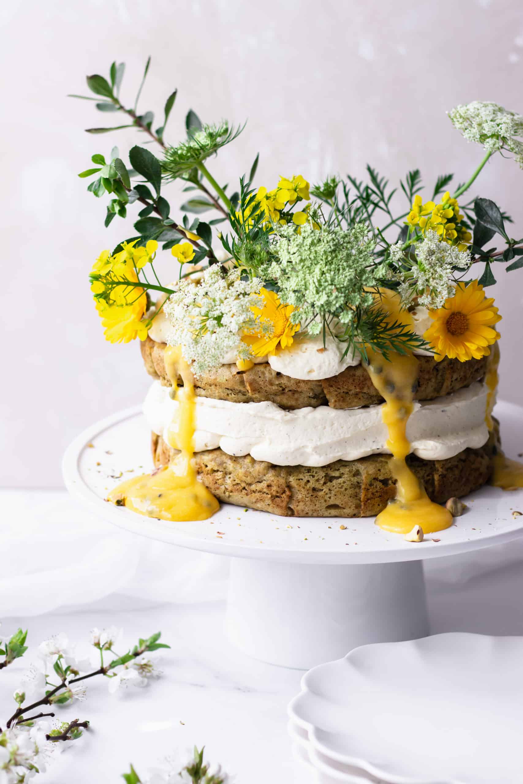 Avocado and Vanilla Bean Cake w Passionfruit Curd