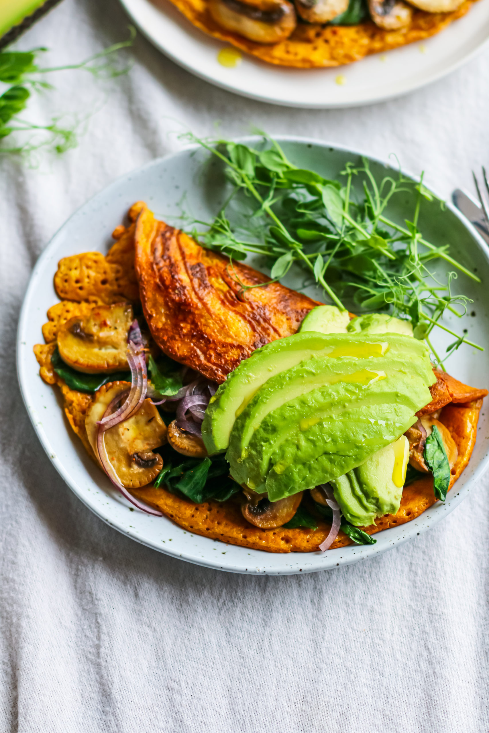 chickpea omelette with avocado