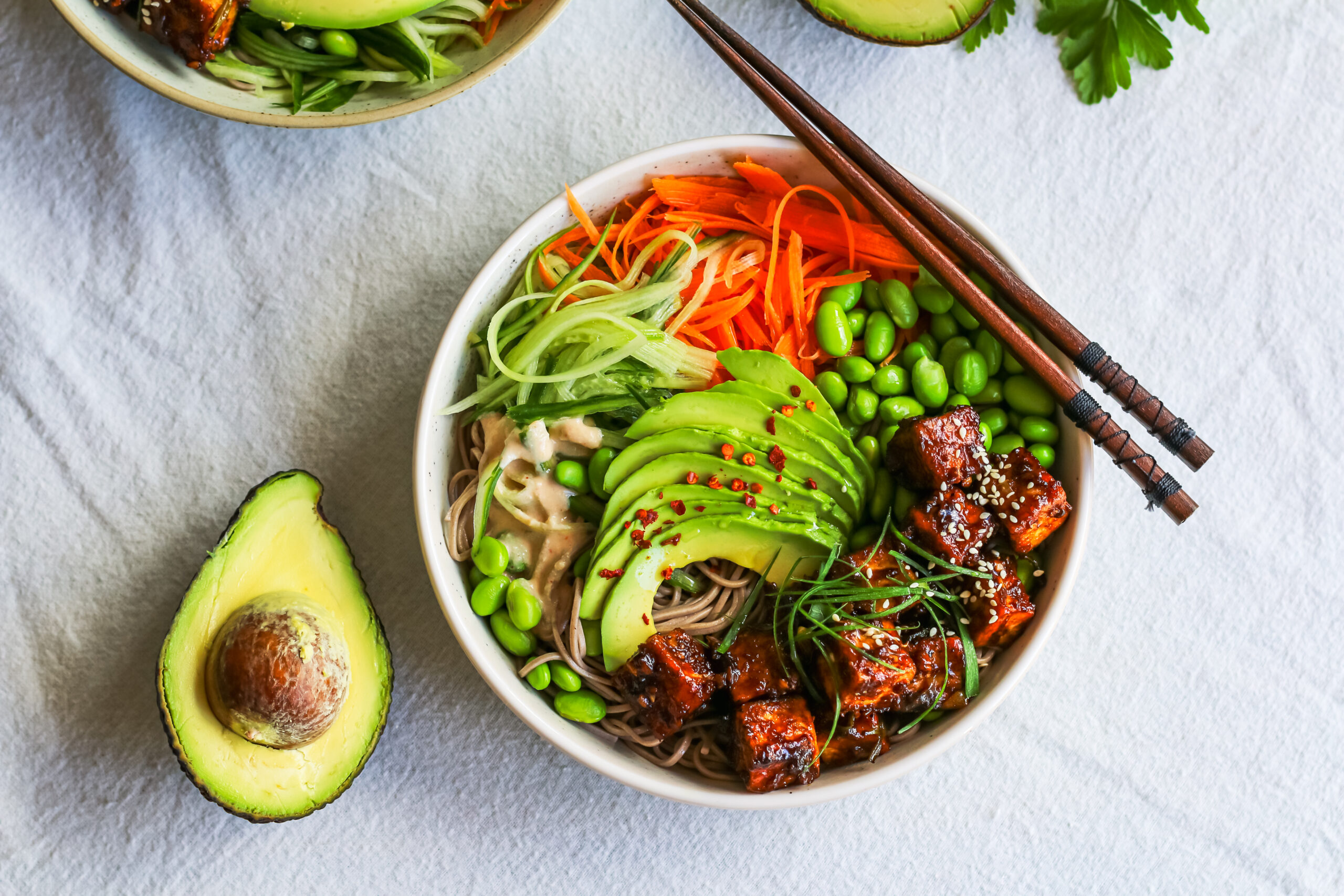 Black pepper tofu soba noodle bowl