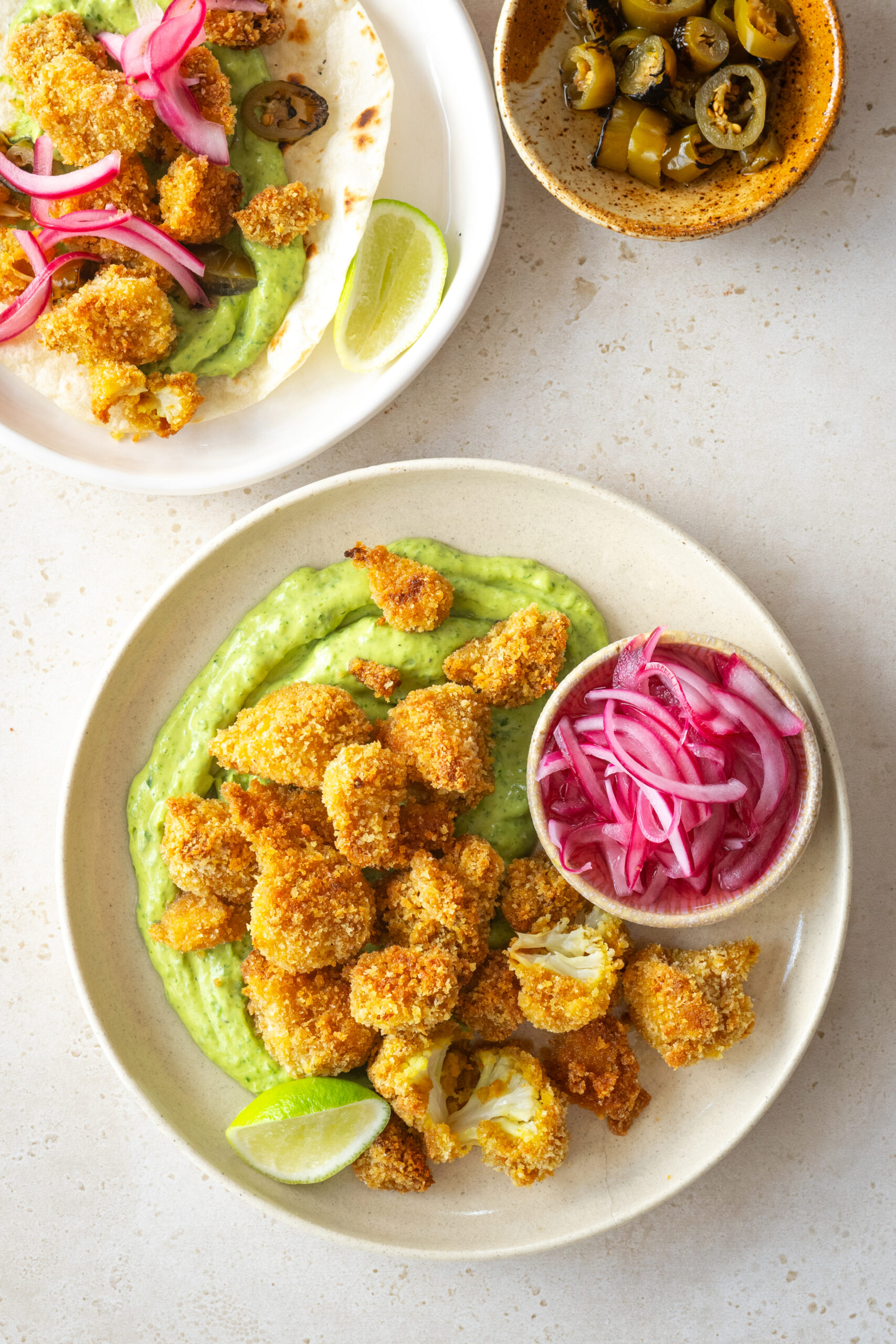 Crunchy Cauliflower Bites W Coriander Avocado Dip