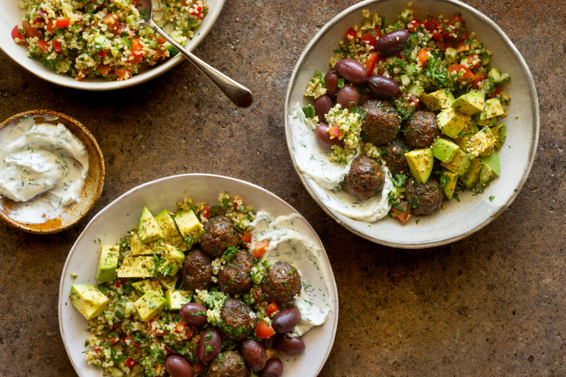 Spiced Lamb Meatballs W Tabbouleh & Zatar Avocado